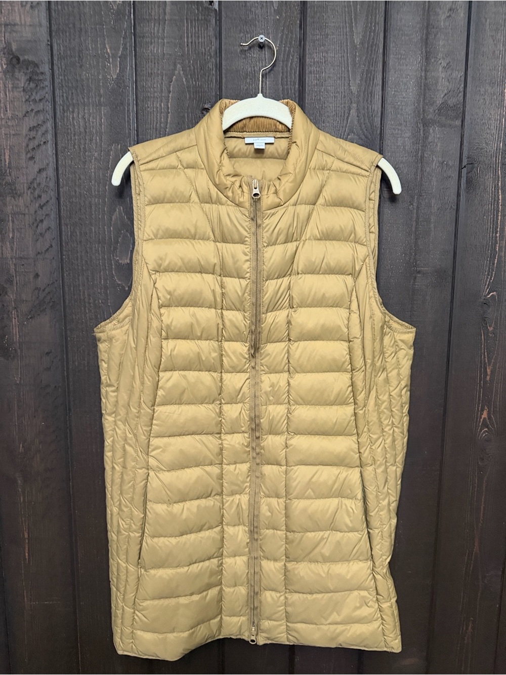 J. Jill Puffer Vest Down Filled Quilted Outerwear Womens Sz LG Tan/Beige EUC